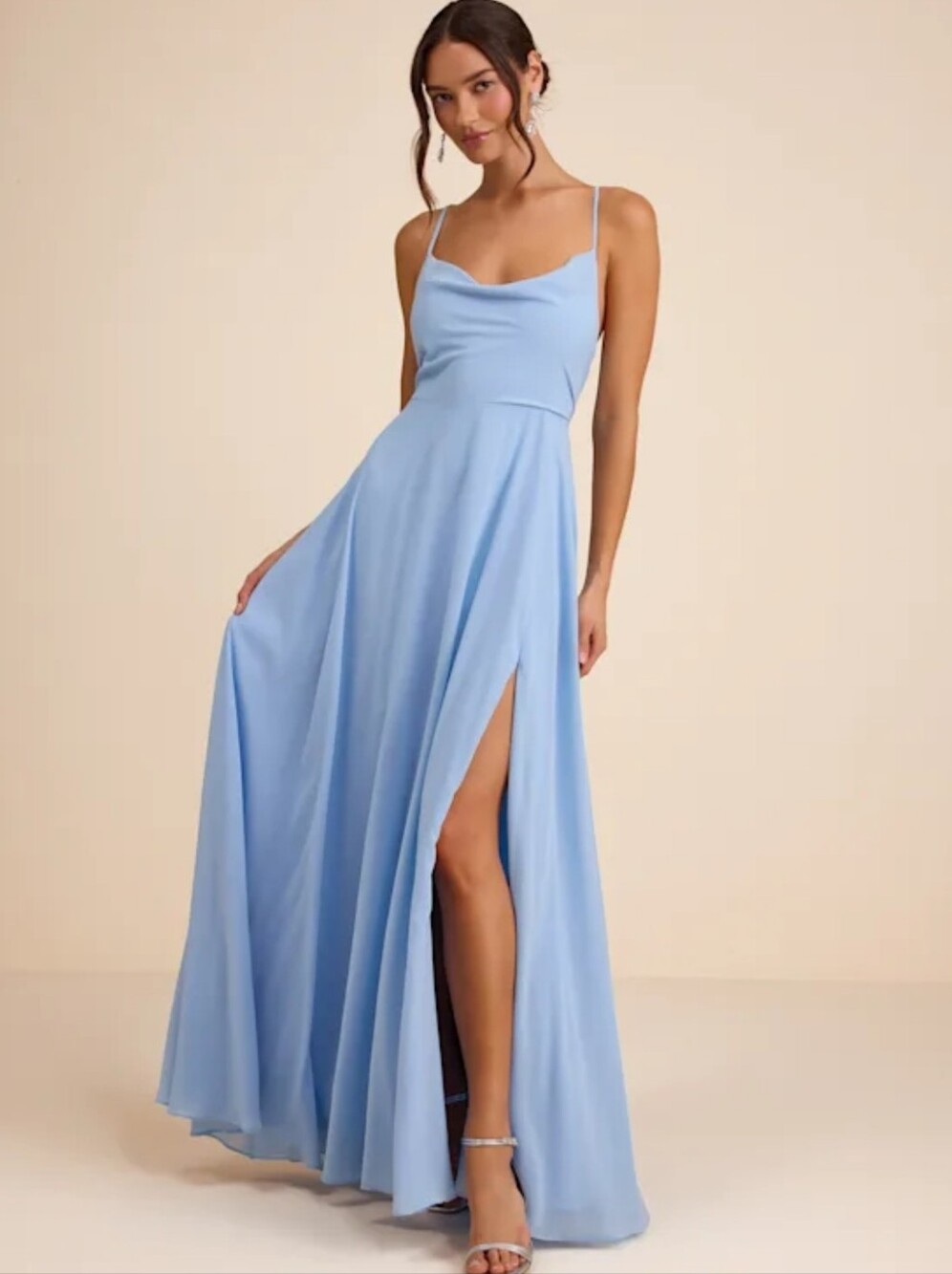 NWT LULU'S Tiered Pleated Maxi Dress Powder Blue Bridesmaid Large L